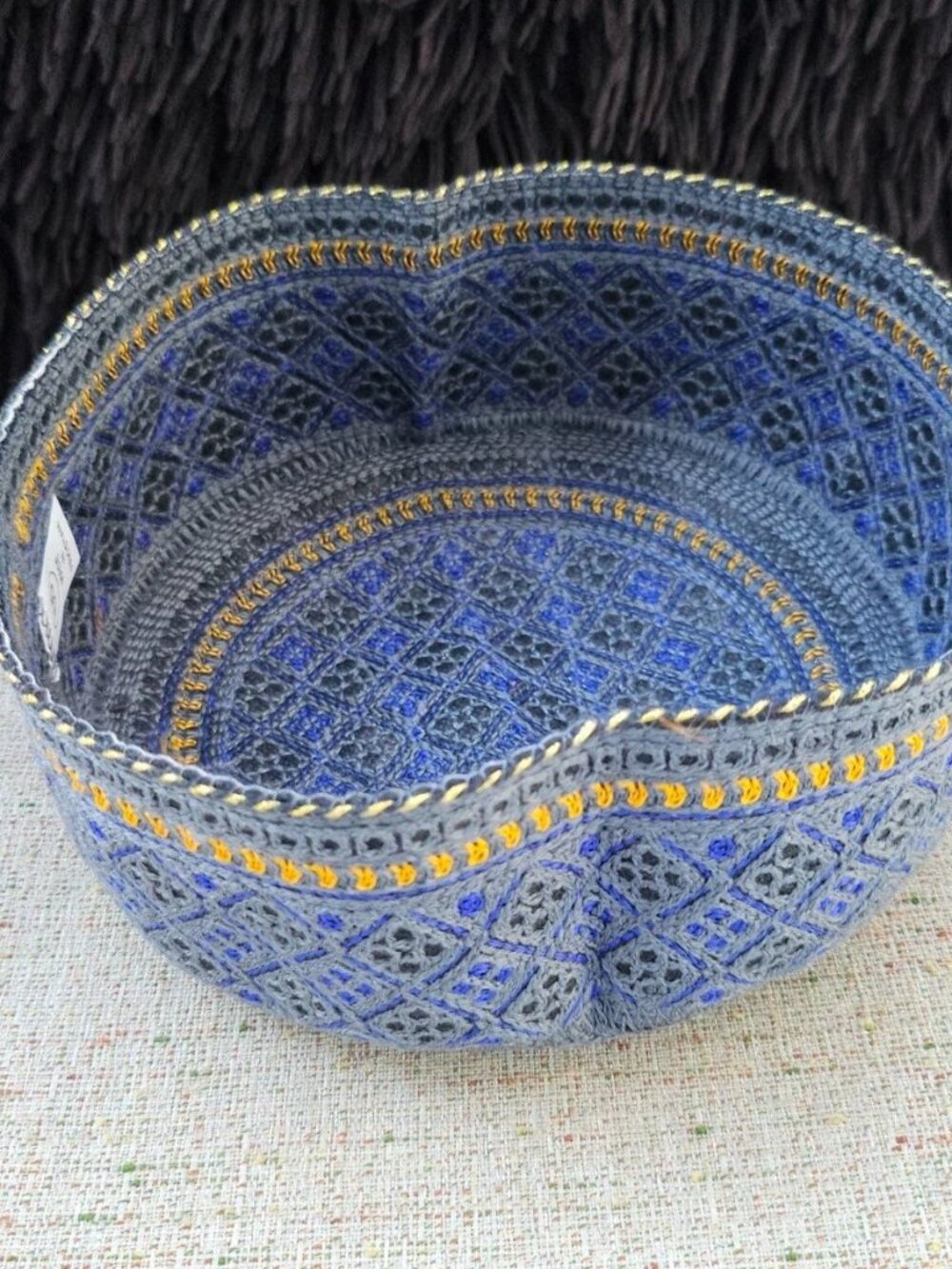 Men Hat Embroidery Gray/Blue Round Topi Cap Traditional Prayer Muslim Size 55cm - Picture 10 of 10